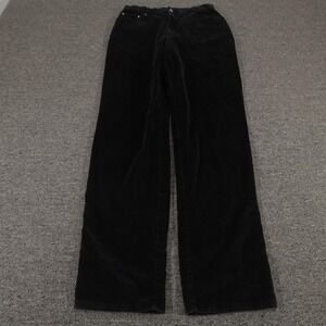 Vintage L.L. Bean Pants Womens 14 Tall Black Velour Straight Leg High Rise 90s